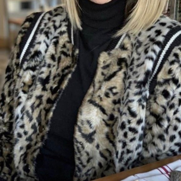 SAYLOR Emanuela Faux Fur Leopard Bomber Jacket